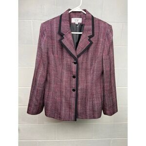 Le Suit Petite Blazer‎ Black Trim Career Office Jacket Burgundy Size 12P